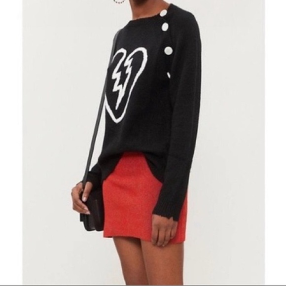 Zadig & Voltaire Cashmere Embroidered Broken Heart Intarsia Reglis Sweater - Picture 3 of 16